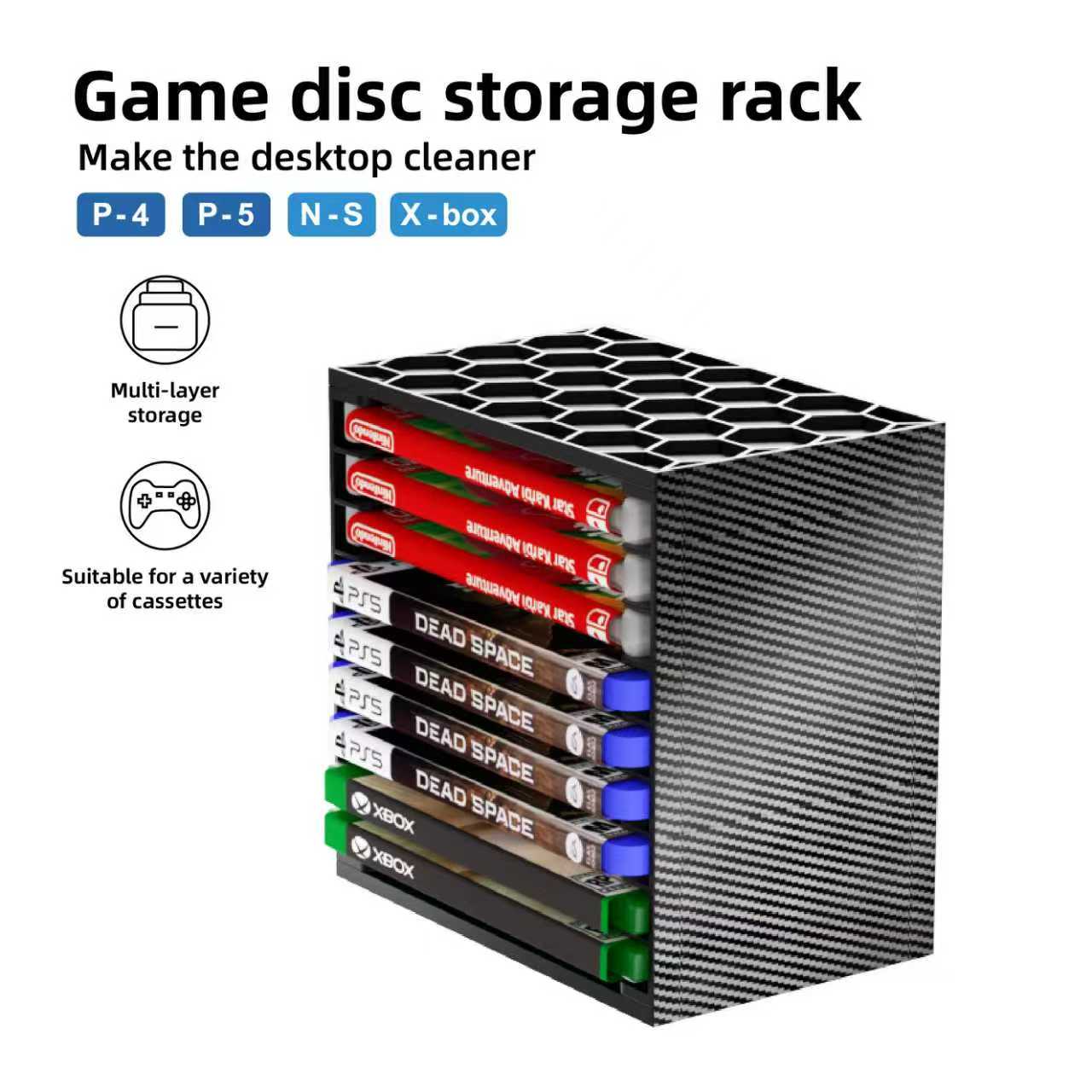 Gaming Console Organizer - Support de rangement multicouche pour cartouches